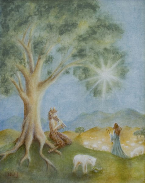 afternoon of a faun - Pan plays his pipes in a pastoral scene