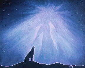 lone wolf howling silhouette under northern lights