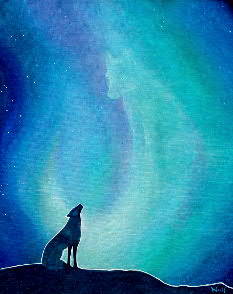 aurorasong1 - howling wolf silhouette under northern lights