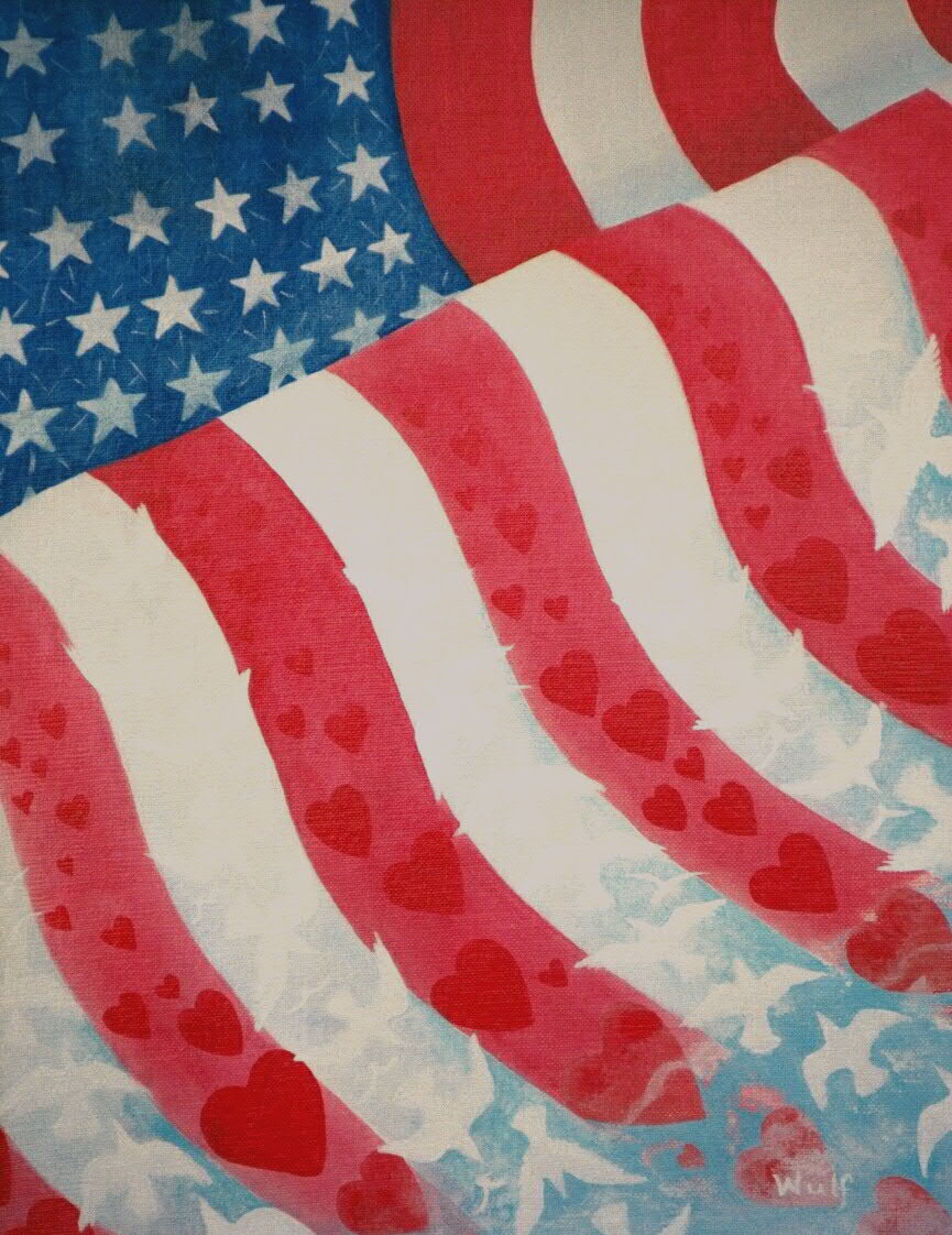american flag made of hearts and doves