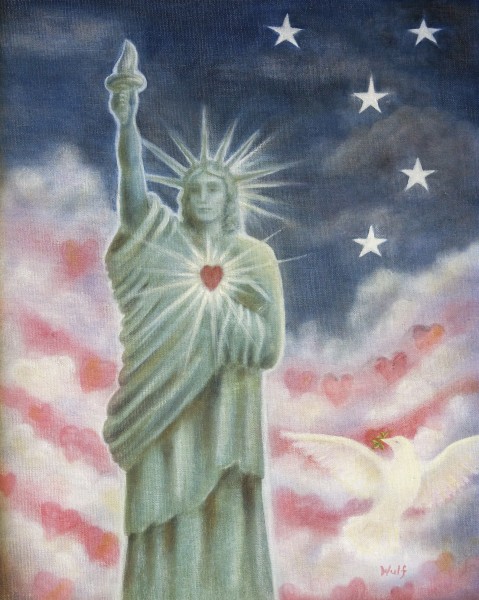 american flag made of hearts and doves