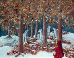 Red Riding Hood meets a pack of friendly wolves