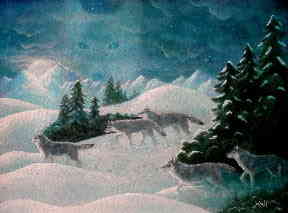 wolf pack in snow wolf spirit in clouds