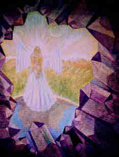 emerging into the light from a crystal cave